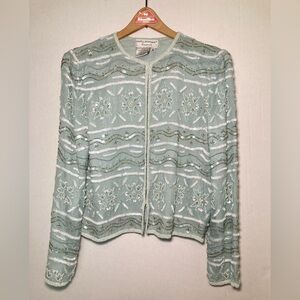 Papell Boutique Evening GUC Size 4 Vintage 100% Silk Beaded Formal Jacket
